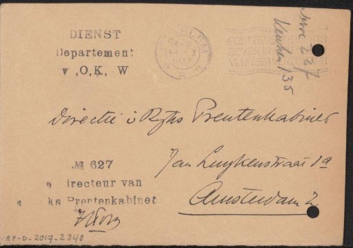 Letter to Jonkheer Hendrik Teding van Berkhout (1879-1969)