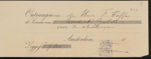 Receipt for Jan Voerman (1857-1941)
