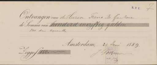 Receipt for Jan Voerman (1857-1941)