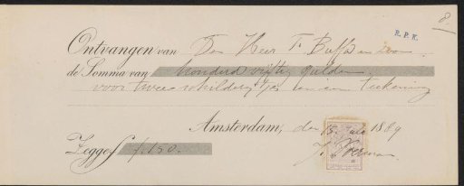 Receipt for Jan Voerman (1857-1941)