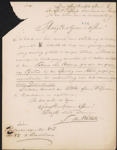 Letter to Jonkheer H.P.F. Hooft, secretary of the commission of the Exhibition of Living Masters in The Hague