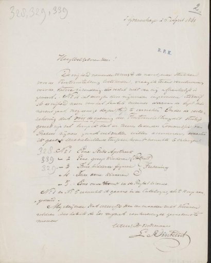 Letter to Jonkheer H.P.F. Hooft, secretary of the committee of the Exhibition of Living Masters in The Hague