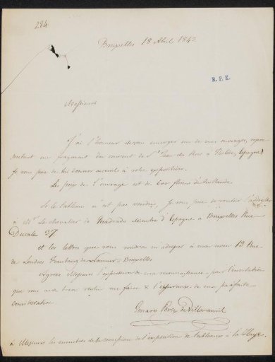 Letter to the committee of the Exhibition of Living Masters in The Hague