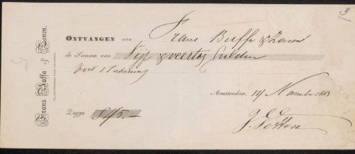 Receipt for Johannes Vetten