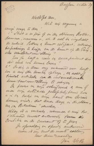 Letter to Pieter Haverkorn van Rijsewijk