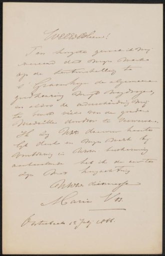 Letter to the committee of the Exhibition of Living Masters in The Hague