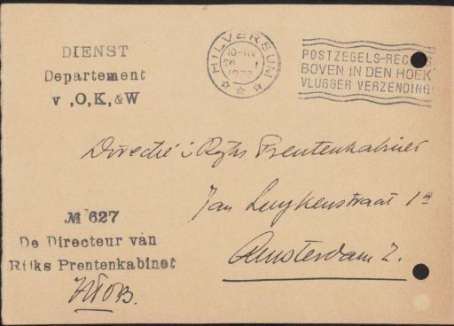 Letter to Jonkheer Hendrik Teding van Berkhout (1879-1969)