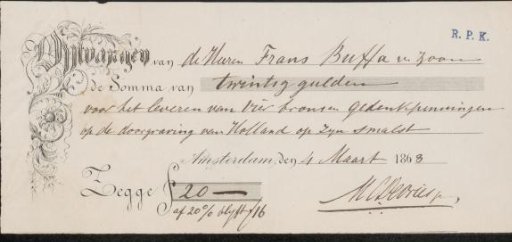 Receipt for Moses de Vries