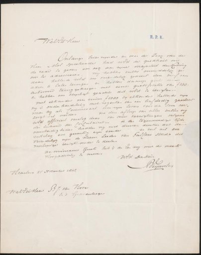 Letter to Bartholomeus Johannes van Hove