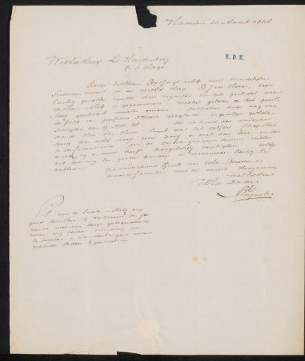 Letter to Lambertus Hardenberg (1822-1900)