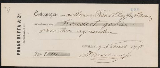 Receipt for Wouter Verschuur (1841-1936)