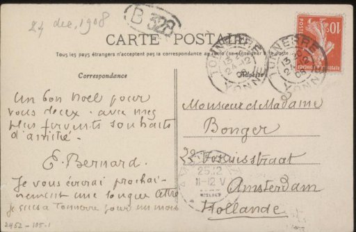 Picture postcard to Andries Bonger and Anne Marie Louise van der Linden