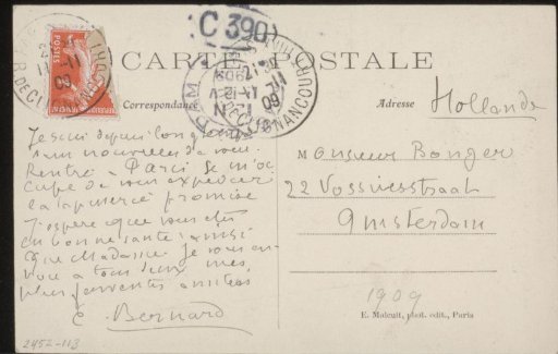 Postcard to Andries Bonger
