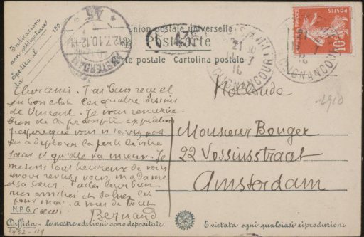 Postcard to Andries Bonger