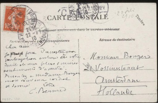 Postcard to Andries Bonger