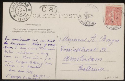 Postcard to Andries Bonger