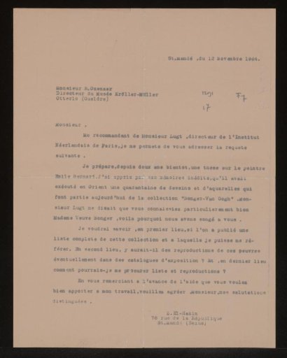 Letter to R.D.E. Oxenaar