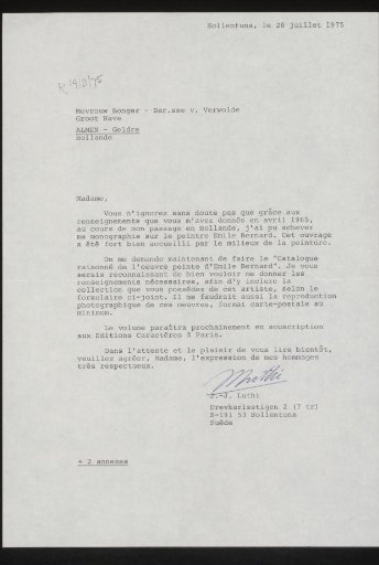 Letter to Françoise W.M. Bonger