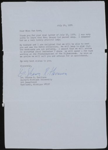 Letter to Suze van Oyen