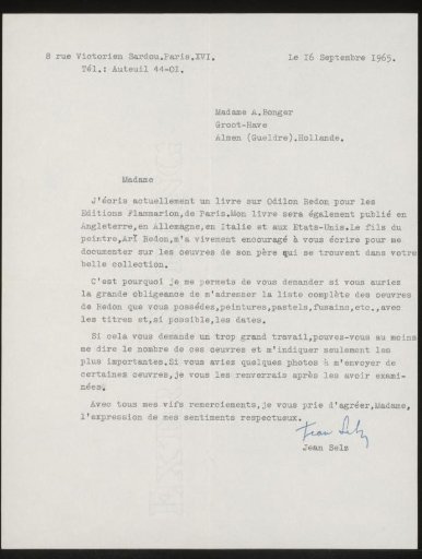 Letter to Françoise W.M. Bonger