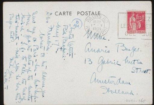 Postcard to Françoise W.M. Bonger