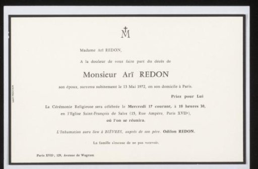 Death Notice to Françoise W.M. Bonger