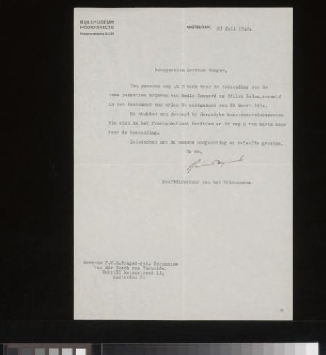 Letter to Françoise W.M. Bonger