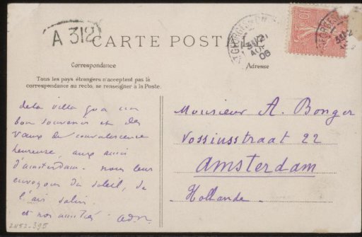 Postcard to Andries Bonger