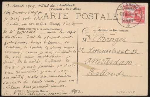 Postcard to Andries Bonger