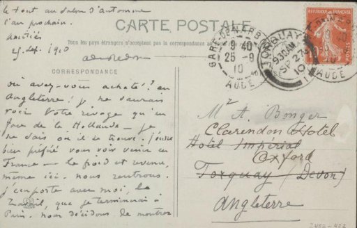 Postcard to Andries Bonger