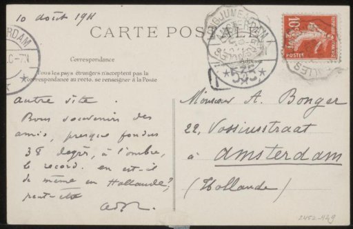 Postcard to Andries Bonger