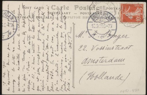 Postcard to Andries Bonger