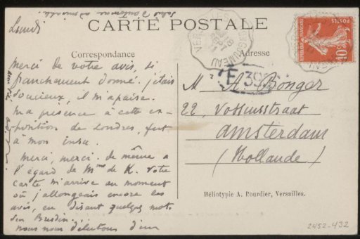 Postcard to Andries Bonger