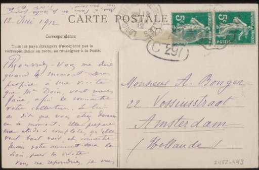 Postcard addressed to Andries Bonger