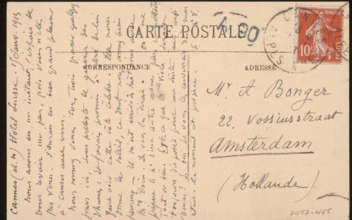 Postcard addressed to Andries Bonger