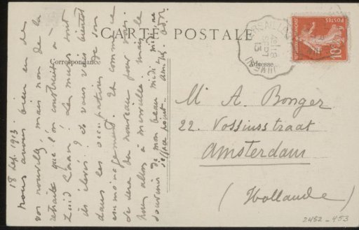 Postcard addressed to Andries Bonger