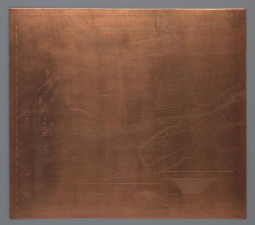 Copper plate with a map of the Maas from Hoek van Holland to before Zwartewaal
