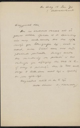 Letter to Pieter Haverkorn van Rijsewijk