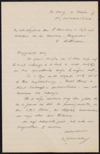 Letter to Pieter Haverkorn van Rijsewijk