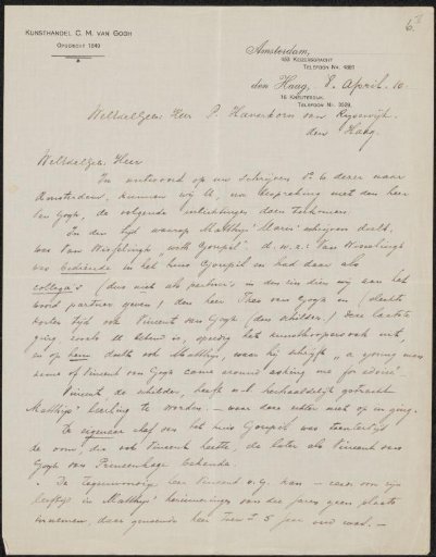 Letter to Pieter Haverkorn van Rijsewijk