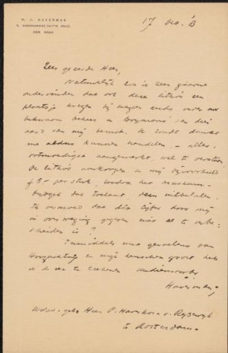 Letter to Pieter Haverkorn van Rijsewijk