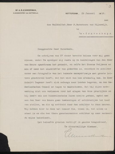 Letter to Pieter Haverkorn van Rijsewijk