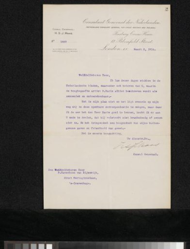 Letter to Pieter Haverkorn van Rijsewijk