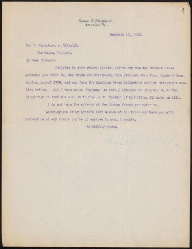 Letter to Pieter Haverkorn van Rijsewijk