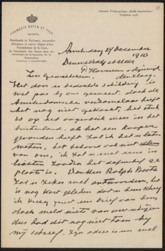 Letter to Pieter Haverkorn van Rijsewijk