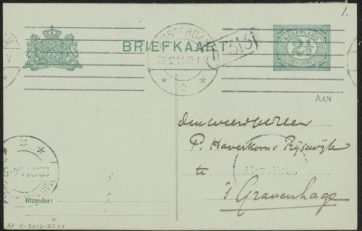 Postcard to Pieter Haverkorn van Rijsewijk