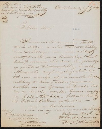 Letter to Mr. Lampsins van der Velden, secretary of the committee of the Exhibition of Living Masters in Utrecht