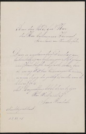 Letter to Pieter Verloren van Themaat, Secretary of the Genootschap Kunstliefde