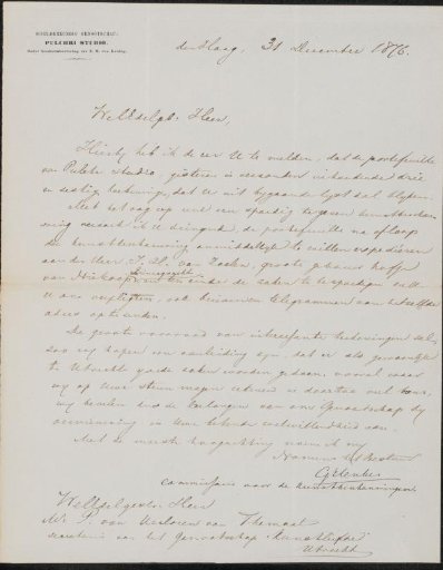 Letter to Pieter Verloren van Themaat, Secretary of the Genootschap Kunstliefde