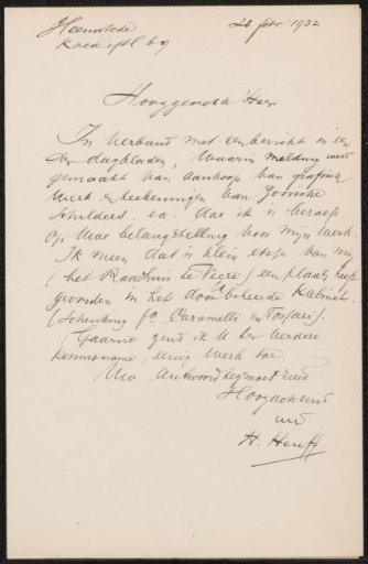 Letter to jonkheer Hendrik Teding van Berkhout (1879-1969)